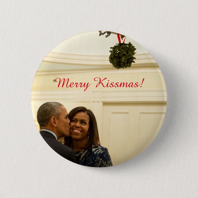 Barack y Michelle Merry Kissmas - Botón (Anverso)