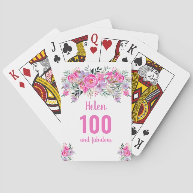 Baraja De Cartas 100 años de juego floral rosa (Reverso)