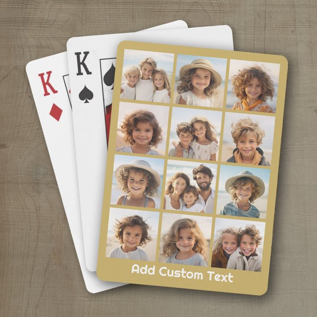 Baraja De Cartas 12 Colaje de Fotos con Fondo Dorado (Personalized playing cards with a fun photo collage)