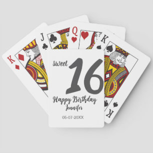 Baraja De Cartas 16º cumpleaños fecha de añadir nombre año negro pl