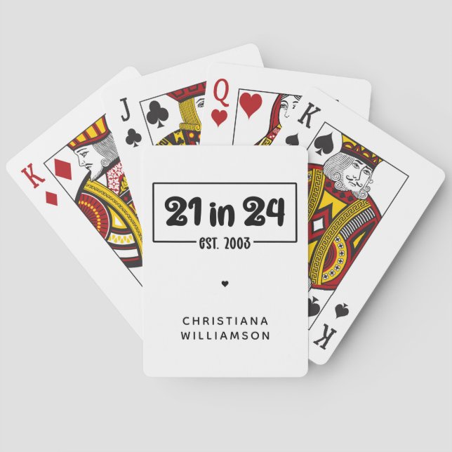 Baraja De Cartas 21º cumpleaños 21 personalizado en 24 Est 2003 Cum (Reverso)