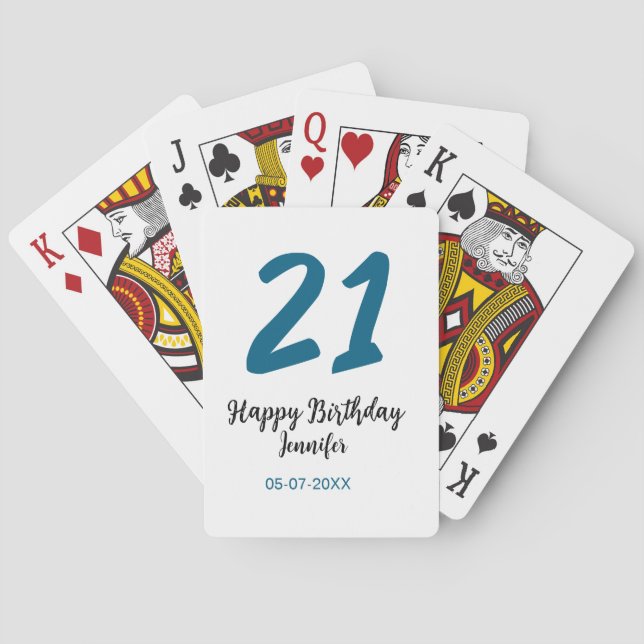 Baraja De Cartas 21 cumpleaños negrita letra azul simple mínimo (Reverso)