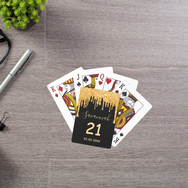 Baraja De Cartas 21° cumpleaños purpurina negro oro destello nombre (Subido por el creador)