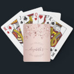Baraja De Cartas 21st birthday rose gold pink name<br><div class="desc">Girly and trendy playing cards for a 21st birthday party. A feminine pink, rose gold faux metallic looking background decorated with shining and glittery rose gold colored stars. Personalize and add a date and name/age 21. Curved text and dark rose gold colored letters. The name is written with a modern...</div>