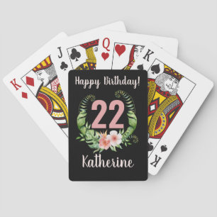 Baraja De Cartas 22.º cumpleaños floral negro