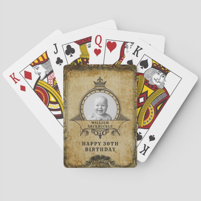 Baraja De Cartas 30.º Cumpleaños Retro Vintage Añadir tu foto adult (Reverso)