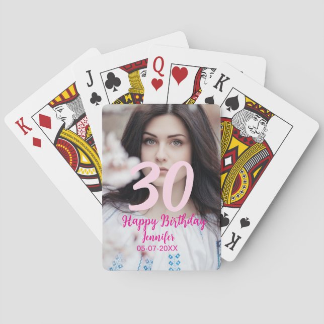 Baraja De Cartas 30th birthday add name date year white photo (Reverso)