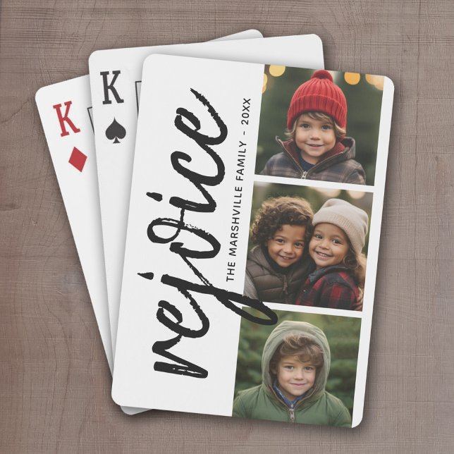 Baraja De Cartas 3 Collage de fotos - Feliz Navidad (Personalized Playing Cards - Add 3 Photos and Custom Text)
