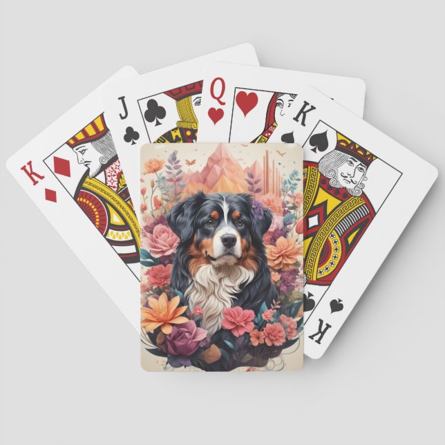 Baraja De Cartas 3.D Fantasía Floral Bernese Mountain Pájaros de ca (Reverso)