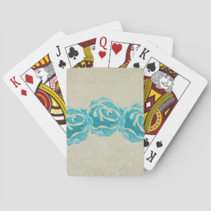 Baraja De Cartas 3 Rosas de acuarela Verde azulados sobre el modelo
