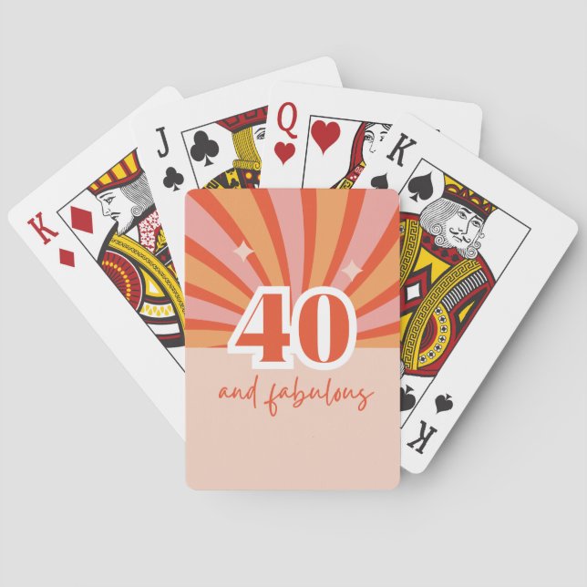 Baraja De Cartas "40 y fabuloso", durazno retro brillante pequeño (Reverso)