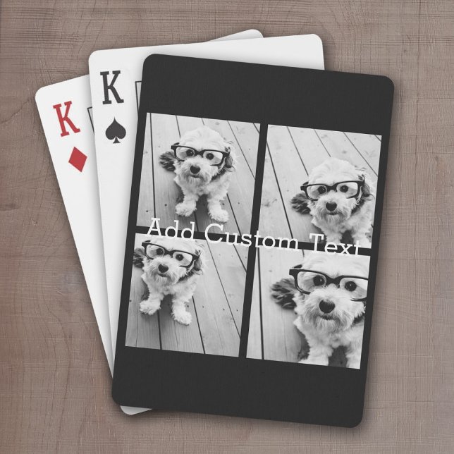 Baraja De Cartas 4 Collage de fotos - puede cambiar el color de fon (Personalized Playing Cards - Add 4 Photos and Custom Text)