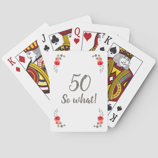 Baraja De Cartas 50.º cumpleaños gracioso diciendo una floral acuar (Reverso)