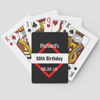 Baraja De Cartas 50.º cumpleaños negro con marco rojo geométrico Z5