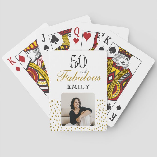 Baraja De Cartas 50 and Fabulous Gold Glitter Photo 50th Birthday (Reverso)