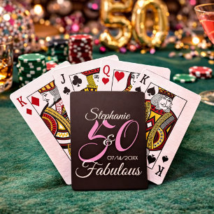 Baraja De Cartas 50 y Fabuloso Cumpleaños Personalizado Fiesta Rosa