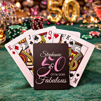 Baraja De Cartas 50 y Fabuloso Cumpleaños Personalizado Fiesta Rosa