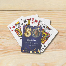 Baraja De Cartas 50th birthday navy blue gold stars photo