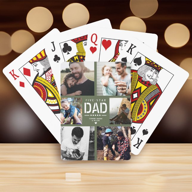 Baraja De Cartas 5 ESTRELLAS DAD Collage de fotos Guay moderno Día  (gamer dad fathers day gift! Play poker with these cool five star dad photo collage cards)