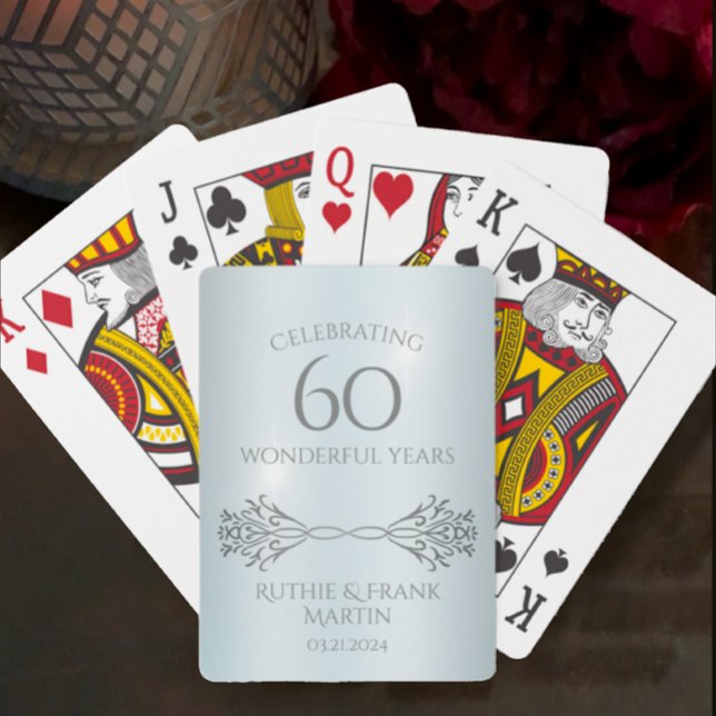 Baraja De Cartas 60.º Aniversario de Diamantes Elegante regalo pers (Unique, elegant, playing cards with personalized couple name and 60th anniversary date for keepsake.)