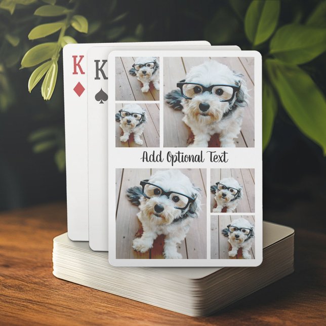 Baraja De Cartas 6 Collage de fotos con texto manuscrito - blanco y (Personalized playing cards)