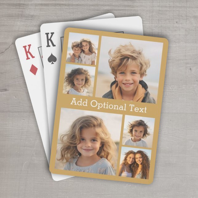 Baraja De Cartas 6 Collage de fotos Texto opcional — Oro (Personalized Playing Cards - 6 Photo Collage)