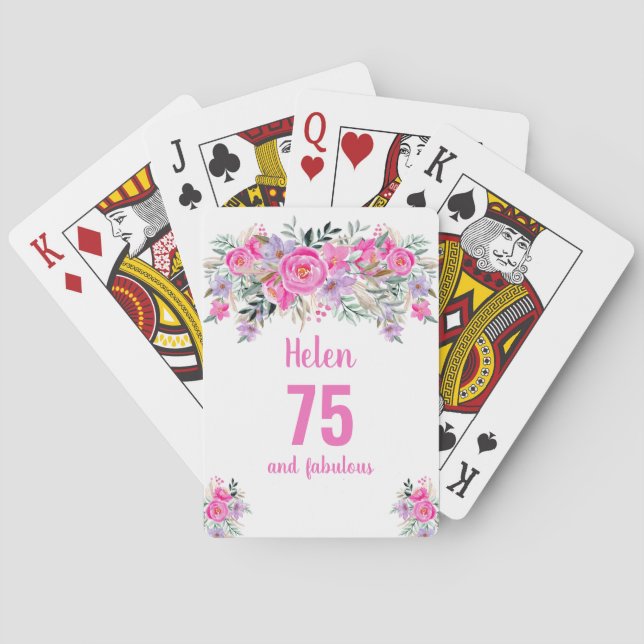 Baraja De Cartas 75 años de juego floral rosa (Reverso)