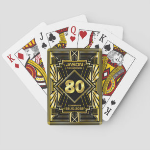 Baraja De Cartas 80.º cumpleaños Art Deco Oro Gran Gatsby Negro