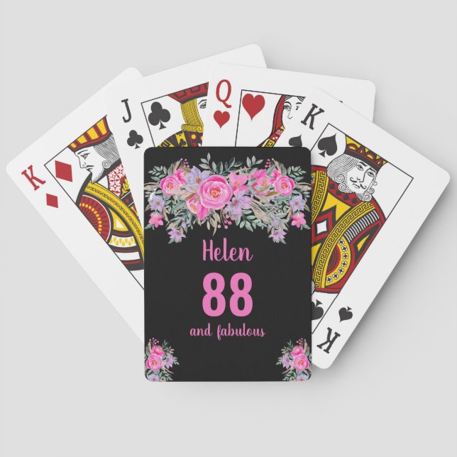 Baraja De Cartas 88.º cumpleaños floral rosa negro (Reverso)