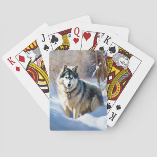 Baraja De Cartas Aaskan Malamute deja que nieve Navidades