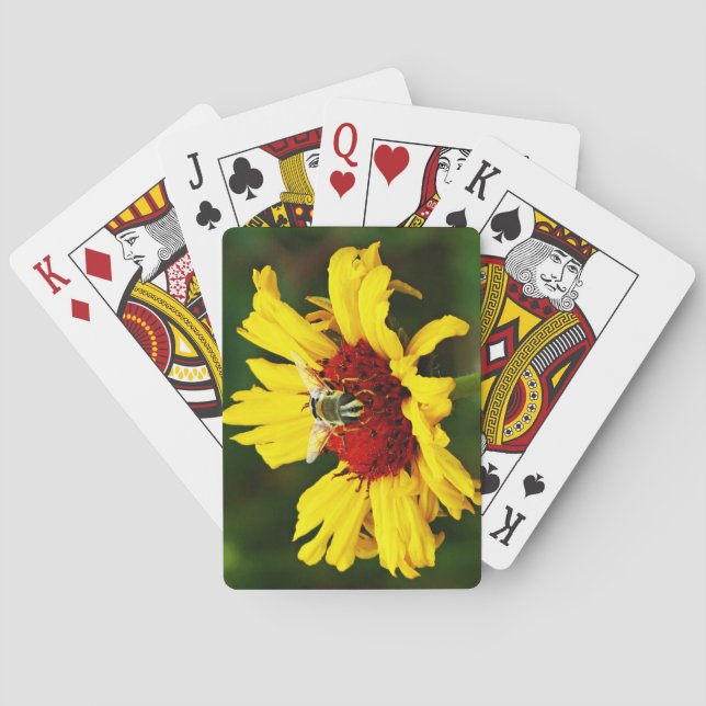 Baraja De Cartas Abeja blanca descansa en flor silvestre amarillo b (Reverso)