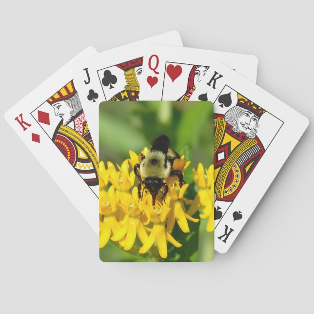 Baraja De Cartas Abeja festejando en flores silvestres de algodonci (Reverso)