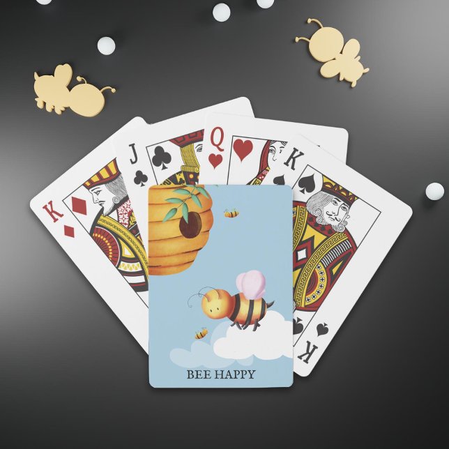 Baraja De Cartas Abeja y azul beehive personalizados (Personalized Cute Bee Beehive Blue Playing Cards)