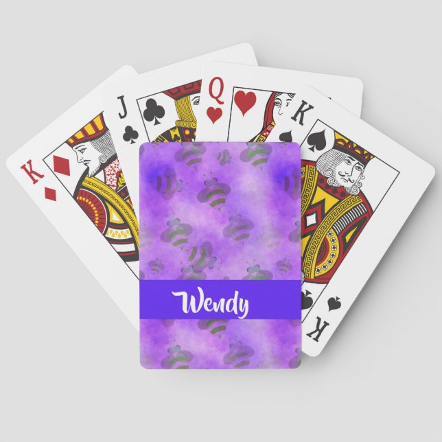 Baraja De Cartas Abejas moradas estampadas (Reverso)