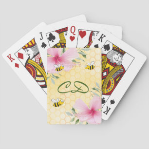 Baraja De Cartas Abejas zumbadoras monograma floral panal amarillo