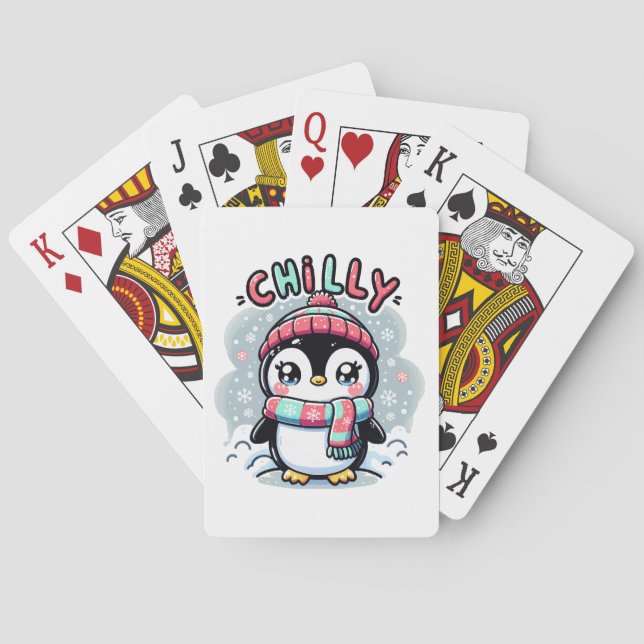 Baraja De Cartas Abrazo de bufanda nevada de pingüino helado (Reverso)