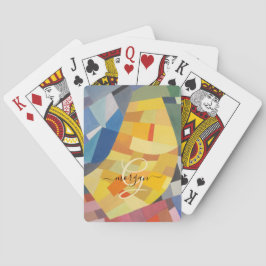 Baraja De Cartas Abstract Art, Gold Monogram, Black Script Name