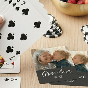 Baraja De Cartas Abuela Estableció Texto de Letra Blanca Minimalist