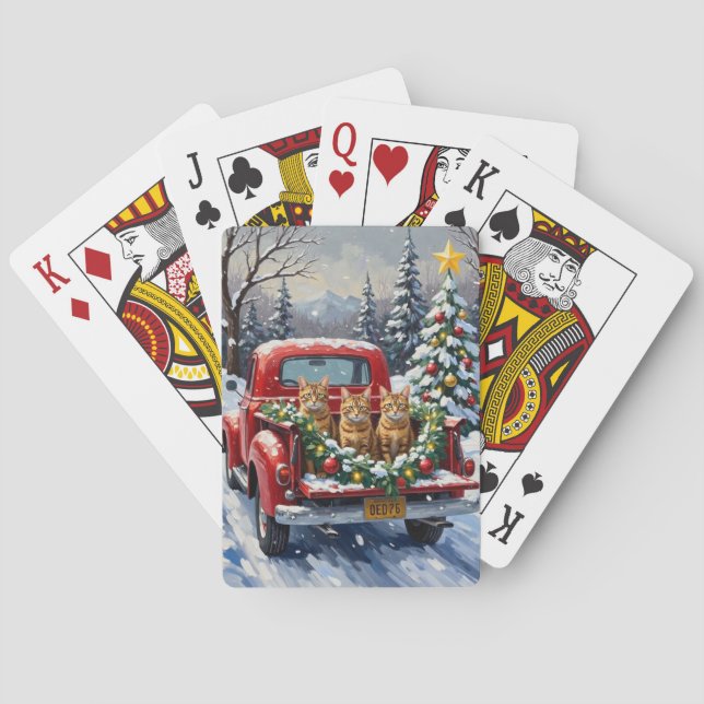Baraja De Cartas Abyssinian Cat Christmas Red Truck Holiday (Reverso)