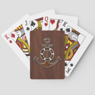 Baraja De Cartas Acero Ancla De Mahogany Náutico Húmedo