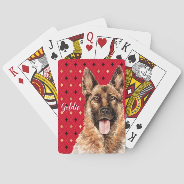 Baraja De Cartas Acuarela Alemana Pastor Perro Personalizado (Reverso)