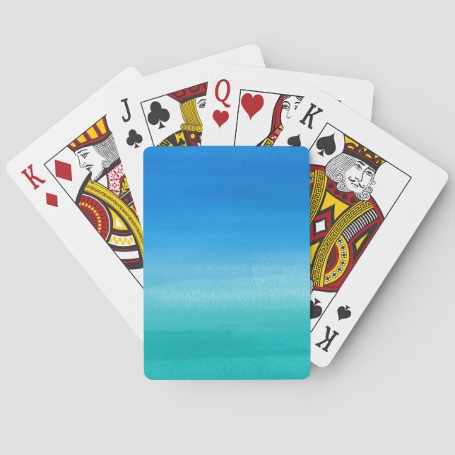 Baraja De Cartas Acuarela azul naranja playa (Reverso)