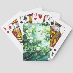 Baraja De Cartas Acuarela Botánica Flores Blancas Hojas Verdes