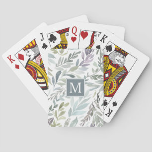 Baraja De Cartas Acuarela de hojas verde claro gris elegante