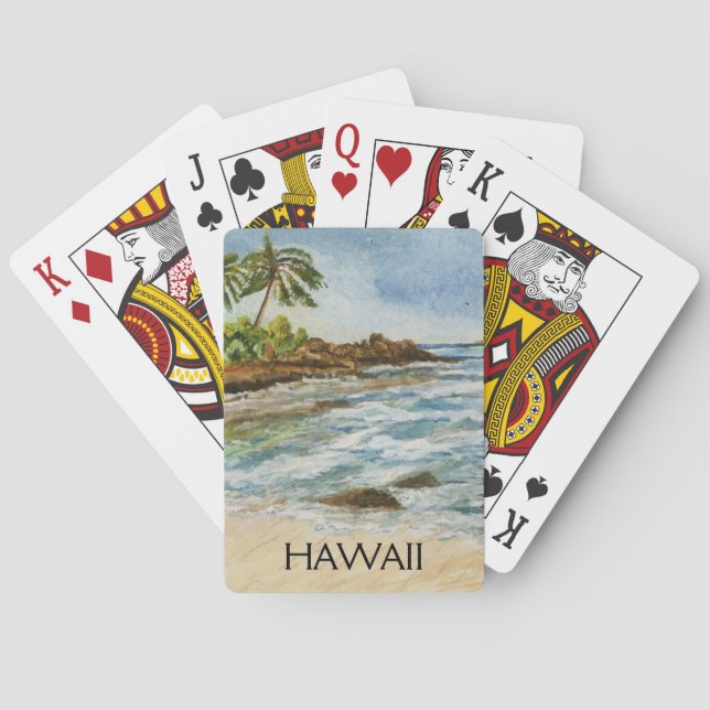 Baraja De Cartas Acuarela de la playa de Hawaii de la ensenada de (Reverso)