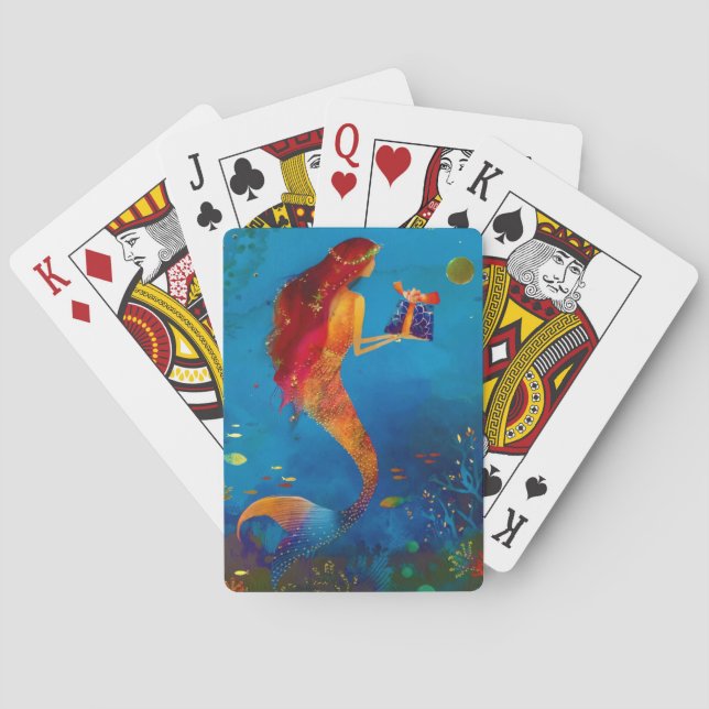 Baraja De Cartas Acuarela Deep Blue Sea Purpurina Mermaid (Reverso)