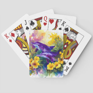Baraja De Cartas Acuarela delfines océano flores tropicales