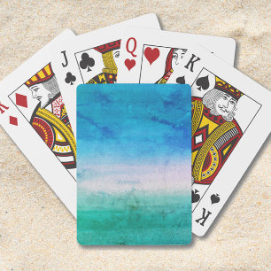 Baraja De Cartas Acuarela Desgastada Verde Azul de Playa