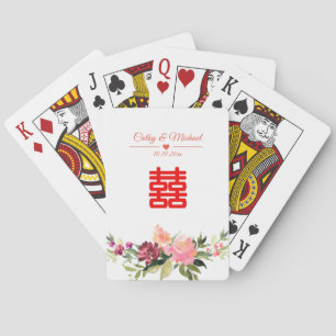Baraja De Cartas Acuarela flor doble felicidad boda china