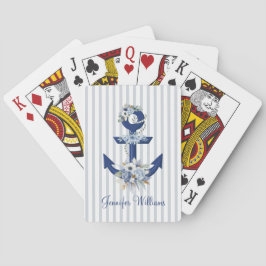 Baraja De Cartas acuarela floral azul rayas náuticas modernas